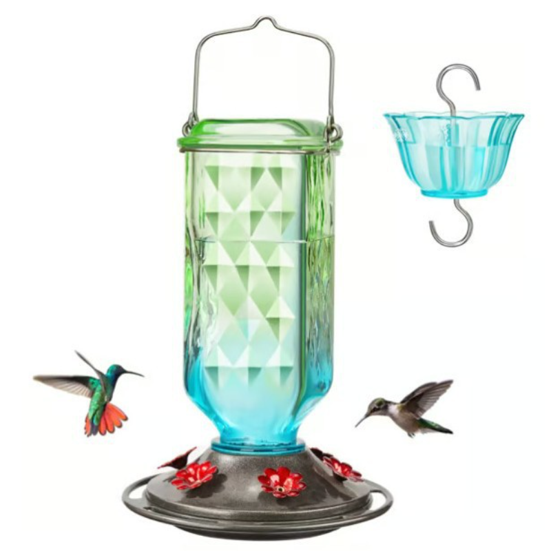 Glass Hummingbird Feeder with 4 Feeding Ports and Ant Moat