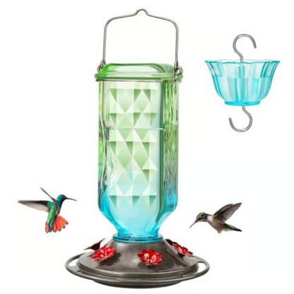 Glass Hummingbird Feeder with 4 Feeding Ports and Ant Moat