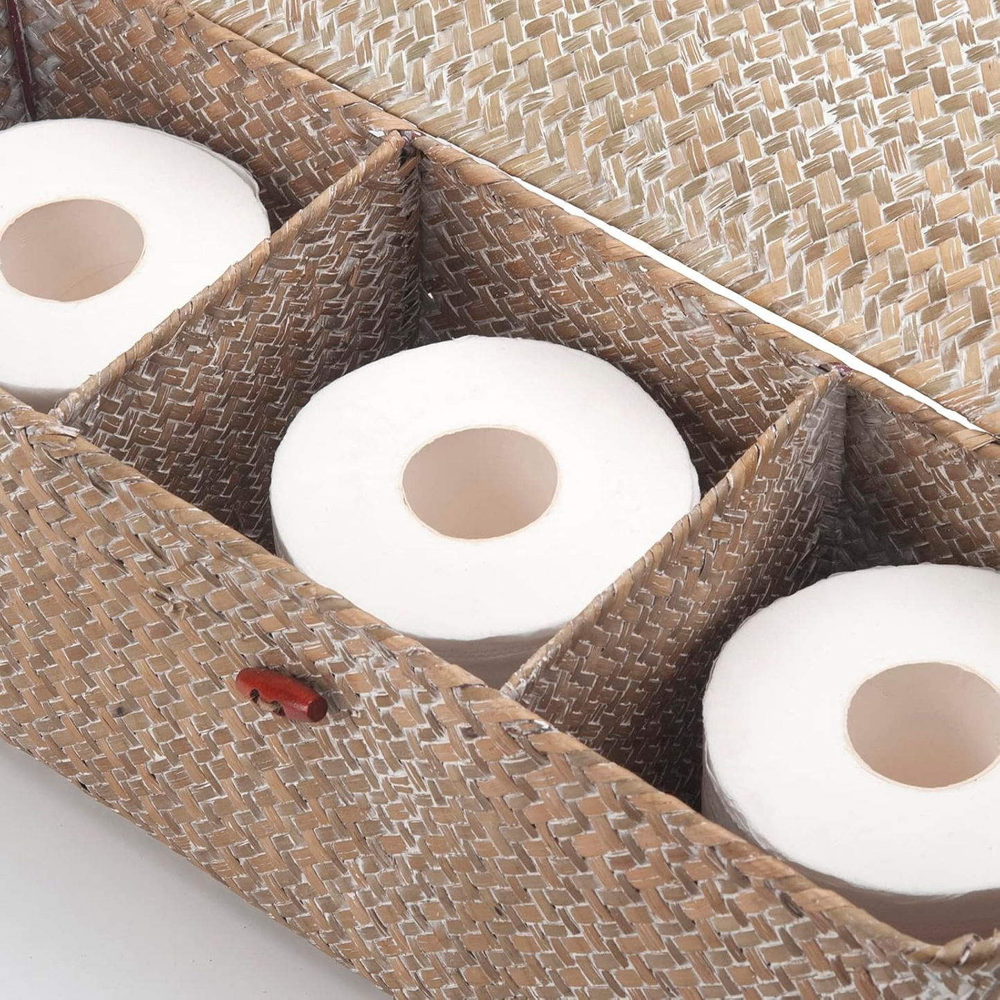 Whitewash Seagrass Toilet Paper Storage Basket with Lid