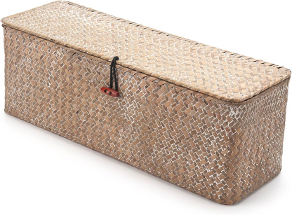 Whitewash Seagrass Toilet Paper Storage Basket with Lid