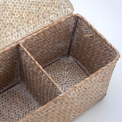 Whitewash Seagrass Toilet Paper Storage Basket with Lid