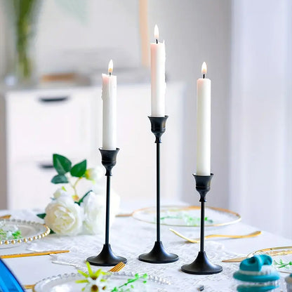 Gold Taper Candle Holders, Set of 3 Elegant Brass Candlestick Stands