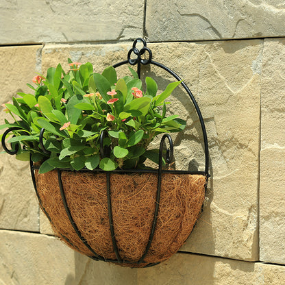 Wall-Mounted Coco Coir Hanging Basket, Scrollwork Metal Planter