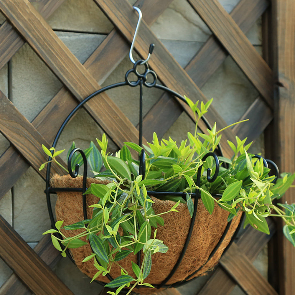 Wall-Mounted Coco Coir Hanging Basket, Scrollwork Metal Planter