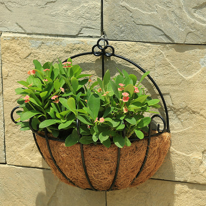 Wall-Mounted Coco Coir Hanging Basket, Scrollwork Metal Planter