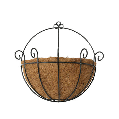 Wall-Mounted Coco Coir Hanging Basket, Scrollwork Metal Planter