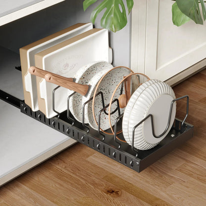 Expandable Pull-Out Pot Pan and Lid Organizer Rack