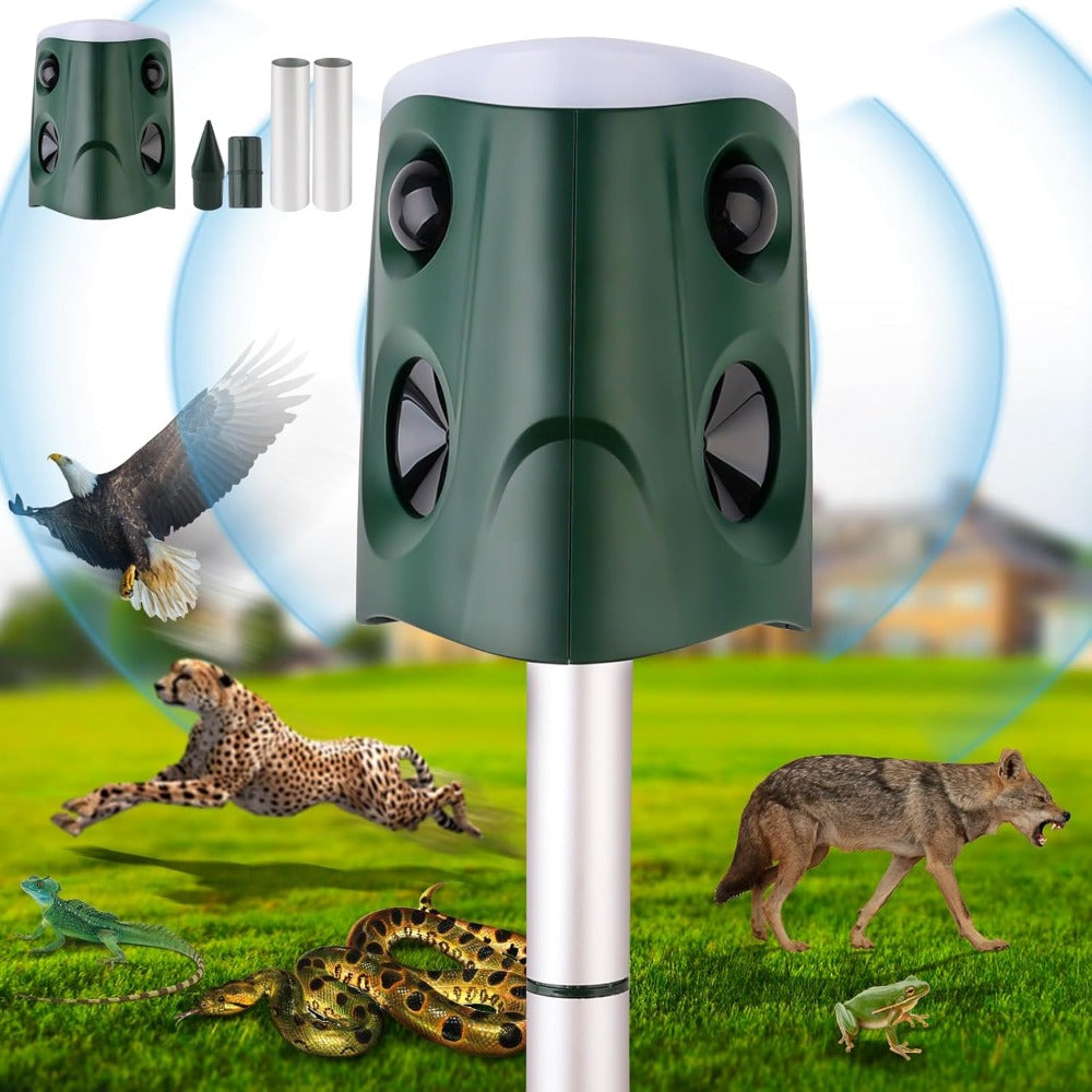 Solar Ultrasonic Animal Repeller - Waterproof Outdoor Yard Deterrent