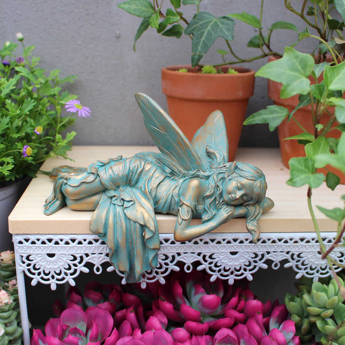 Sleeping Fairy Garden Figurine, Resin Outdoor Statue with Wings