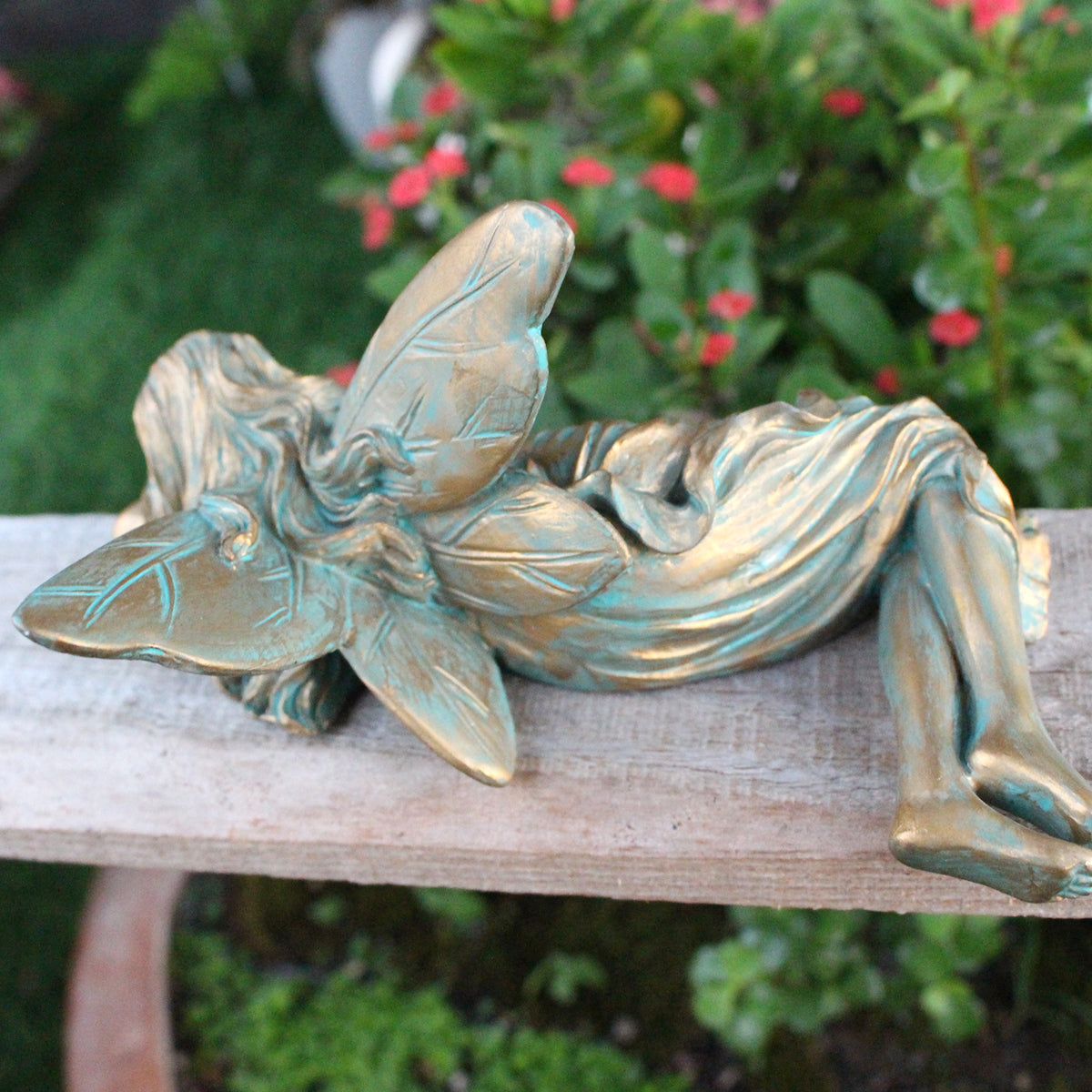 Sleeping Fairy Garden Figurine, Resin Outdoor Statue with Wings