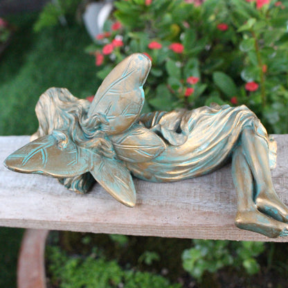 Sleeping Fairy Garden Figurine, Resin Outdoor Statue with Wings