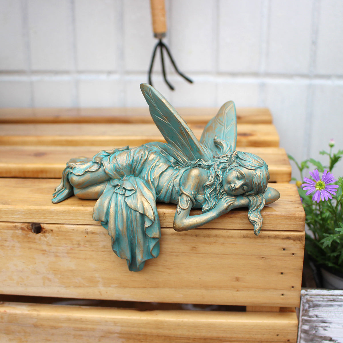 Sleeping Fairy Garden Figurine, Resin Outdoor Statue with Wings
