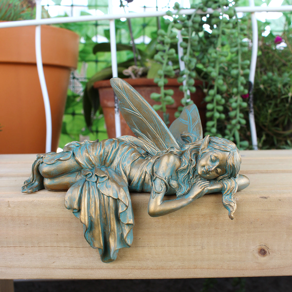 Sleeping Fairy Garden Figurine, Resin Outdoor Statue with Wings
