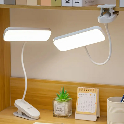 Clip-On LED Desk Lamp USB Rechargeable Dual-Head Reading Light