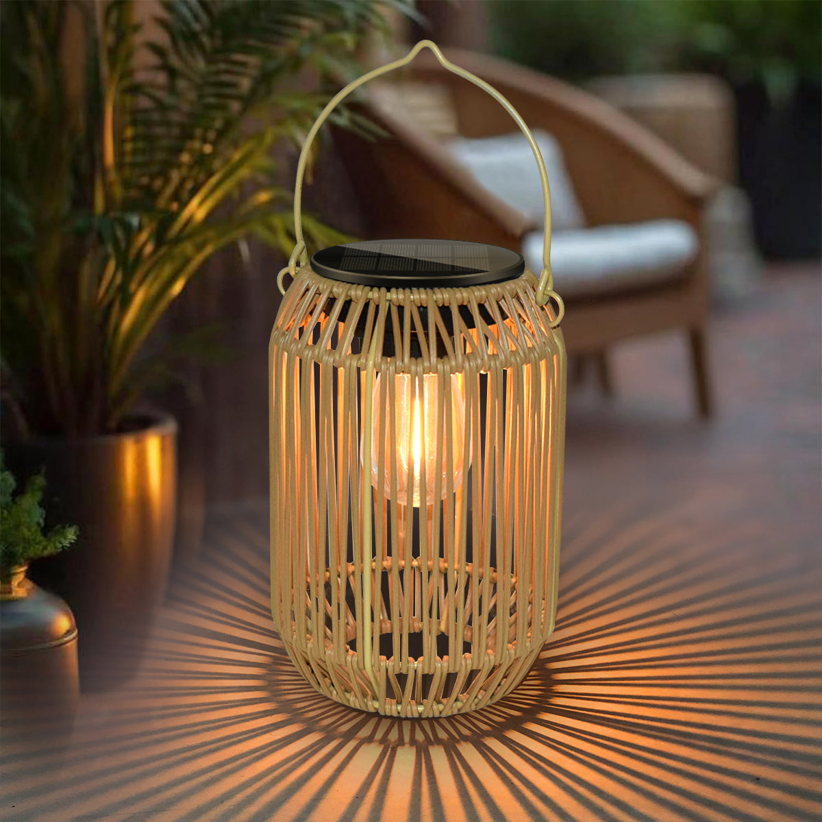 Solar Rattan Lantern Waterproof Boho Outdoor Light