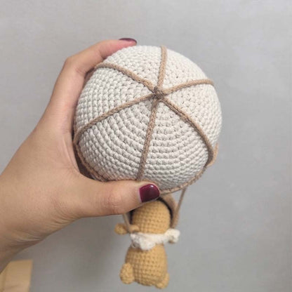Handmade Crochet Hot Air Balloon, Teddy Bear Nursery Decor Mobile