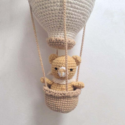 Handmade Crochet Hot Air Balloon, Teddy Bear Nursery Decor Mobile