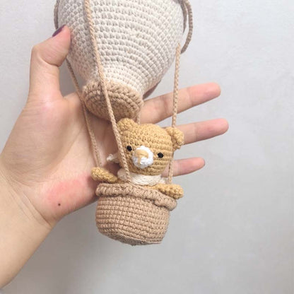 Handmade Crochet Hot Air Balloon, Teddy Bear Nursery Decor Mobile