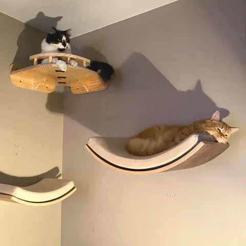 Wooden Cat Wall Shelves Curved Climbing Perches for Cats