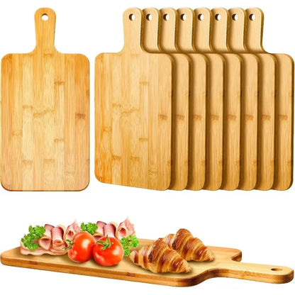 Bamboo Paddle Cutting Board with Handle — Wooden Serving & Pizza Board