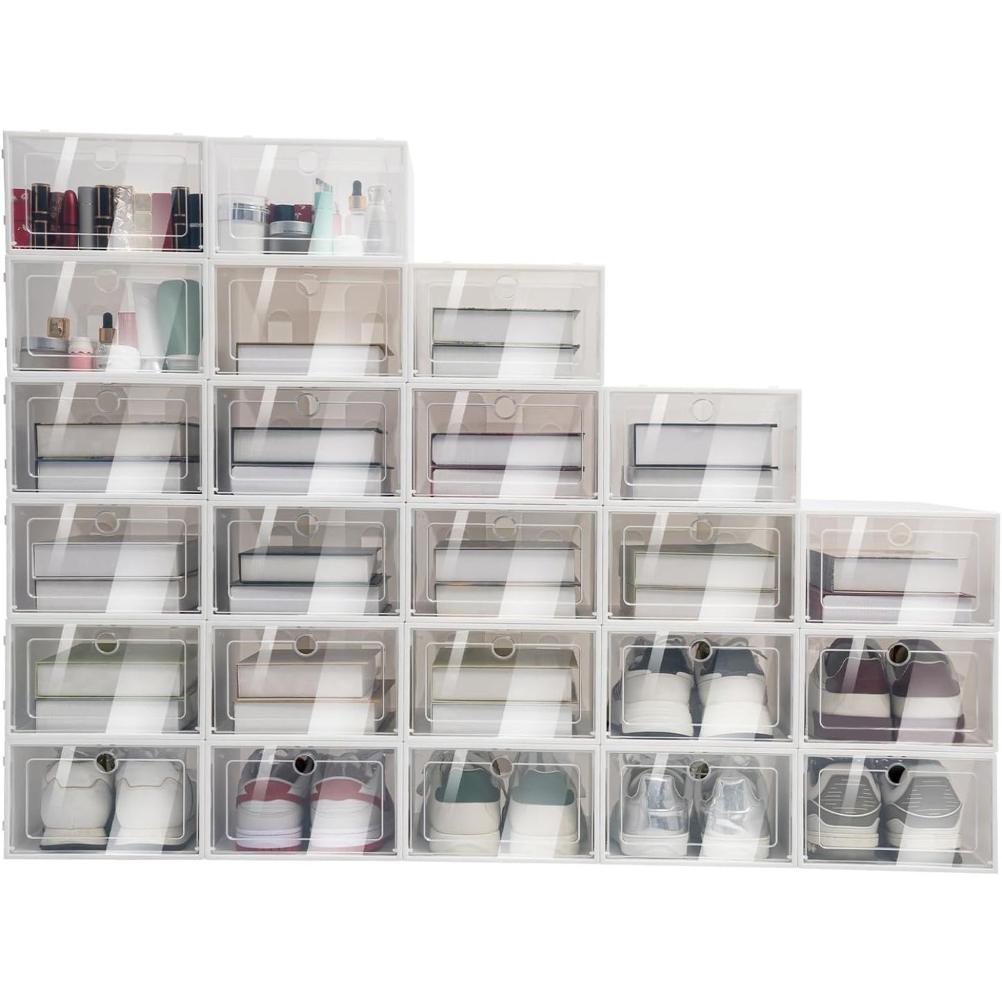 24-Pack Clear Stackable Shoe Boxes, Drop-Front Organizers