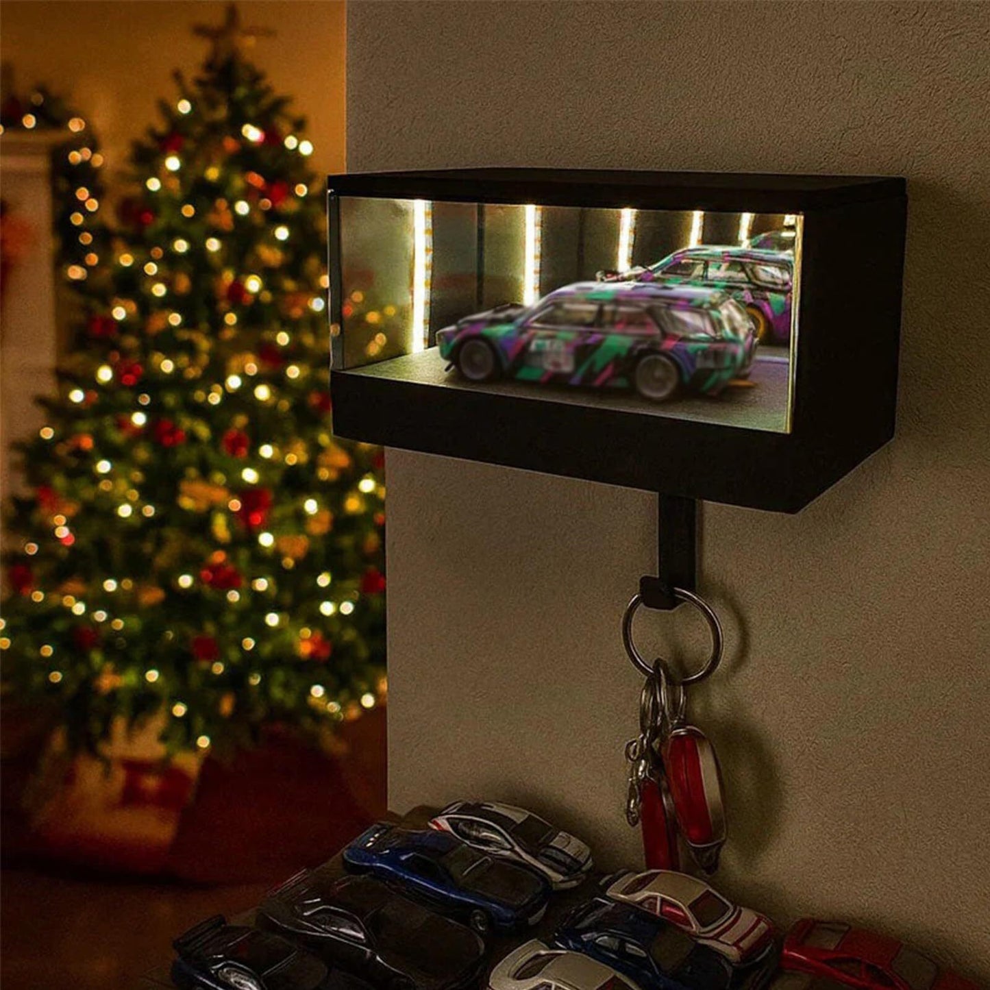Infinity Mirror LED Garage Key Holder Wall Mount Display