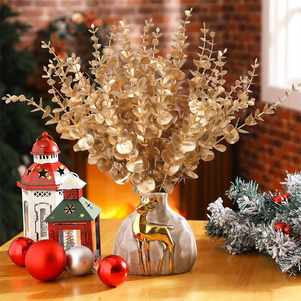 Gold & Silver Eucalyptus Stems — Faux Metallic Greenery 20pcs