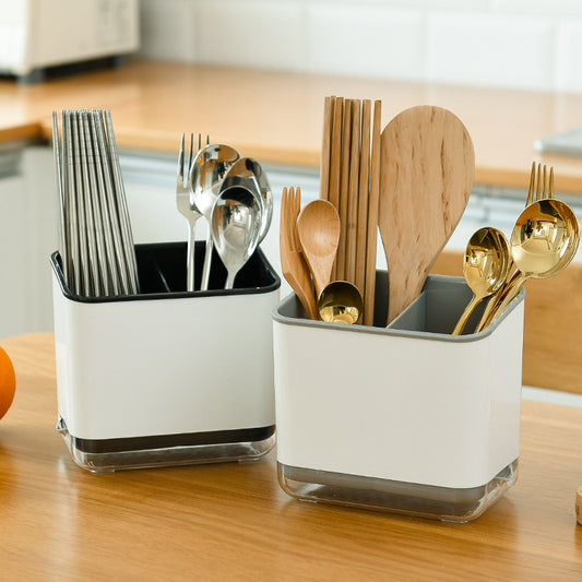 Cutlery Drain Holder — Utensil Caddy with Drip Tray & Removable Chopstick Cage for Kitchen
