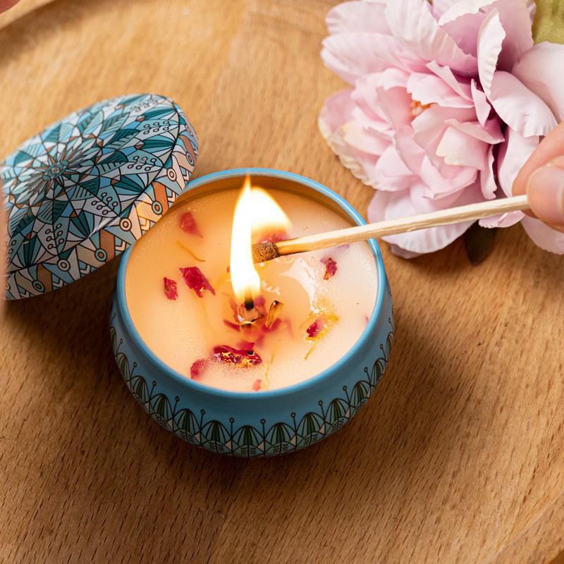 Dried Flower Aromatherapy Candle - Smokeless Soy Wax Tin Candle Set