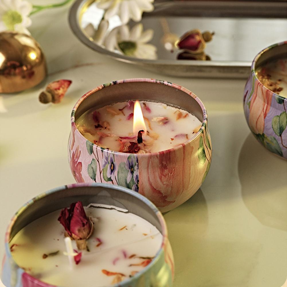 Dried Flower Aromatherapy Candle - Smokeless Soy Wax Tin Candle Set
