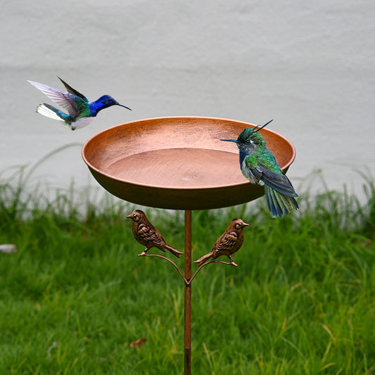 Freestanding Bird Bath & Feeder Bowl - Metal Garden Stake