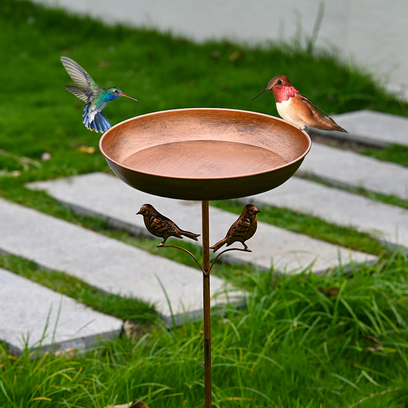 Freestanding Bird Bath & Feeder Bowl - Metal Garden Stake