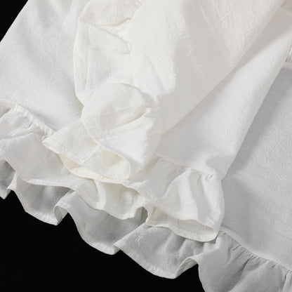 Ruffled-Edge Cotton Table Runner, Farmhouse Rustic White