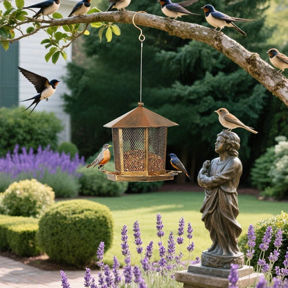 Large Capacity Squirrel-Proof Bird Feeder - Heavy Duty Metal Mesh Feed