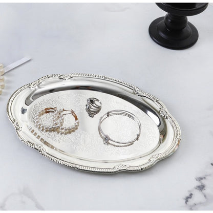 Vintage Embossed Silver Tray - Oval Serving & Jewelry Platter