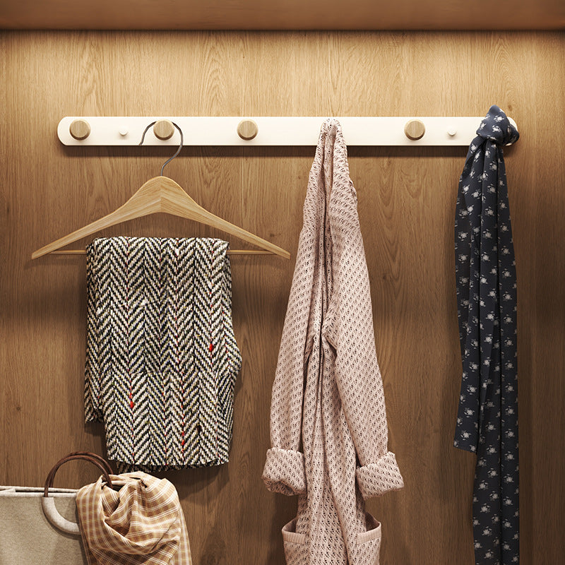 No-Drill Wooden Peg Coat Rack, Wall & Over-Door Entryway Hook Rail