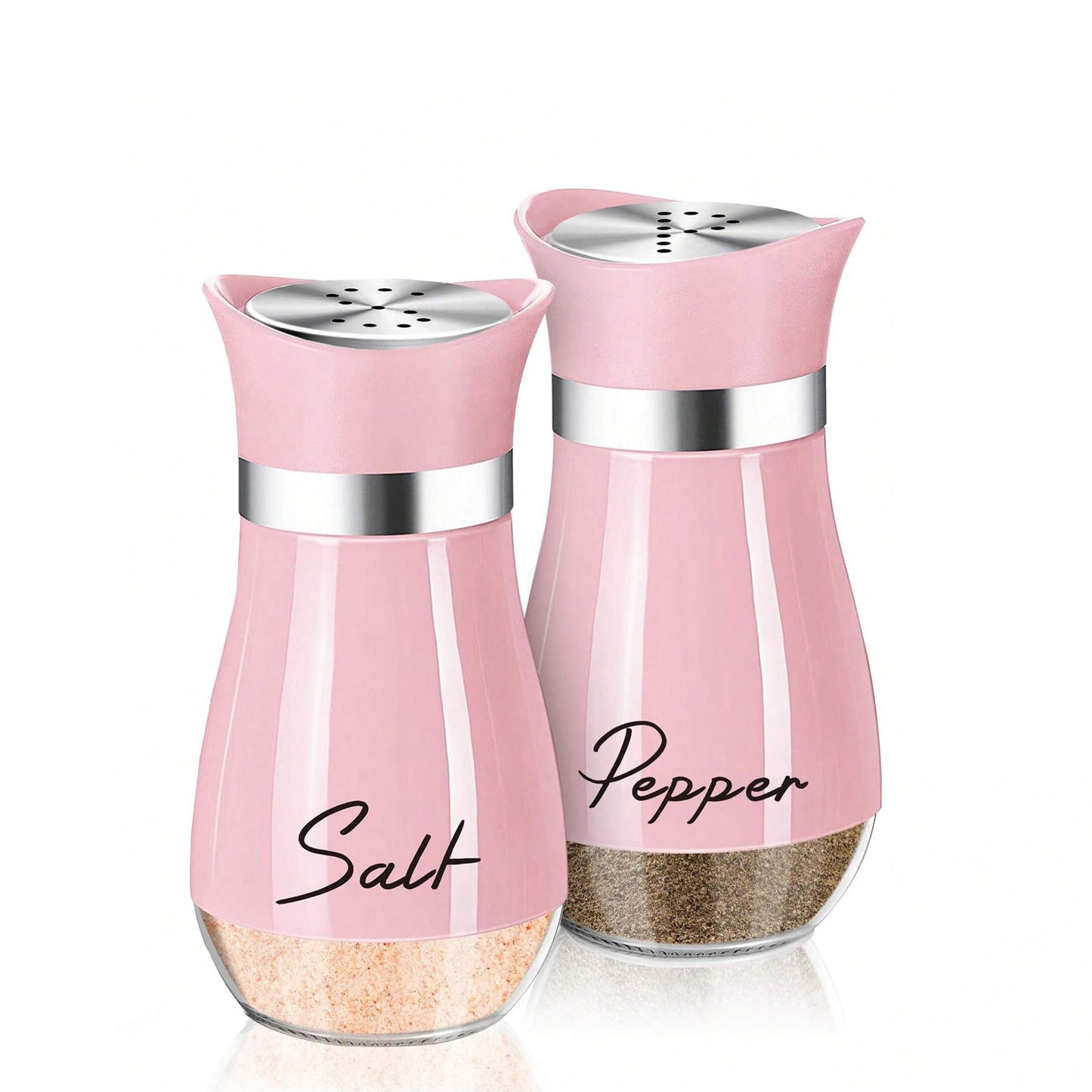 Salt & Pepper Shaker Set Glass Bottles with Stainless Trim