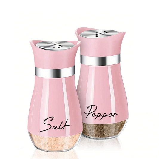 Glass Salt & Pepper Shaker Set — Stainless Trim Seasoning Bottles for Kitchen Countertop & Table