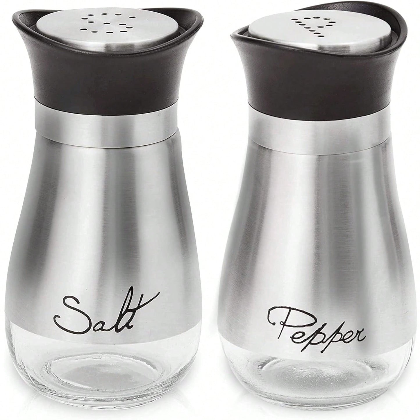 Salt & Pepper Shaker Set Glass Bottles with Stainless Trim