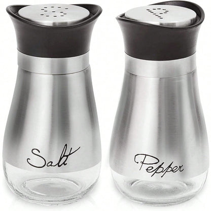 Salt & Pepper Shaker Set Glass Bottles with Stainless Trim