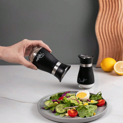 Salt & Pepper Shaker Set Glass Bottles with Stainless Trim