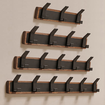Wood & Black Metal Wall Hook Rail, Coat Rack for Bath, Kitchen, Hall