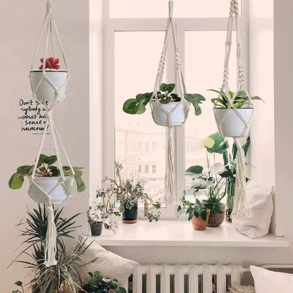 Handmade Macrame Plant Hanger, Boho Hanging Flower Pot Holder