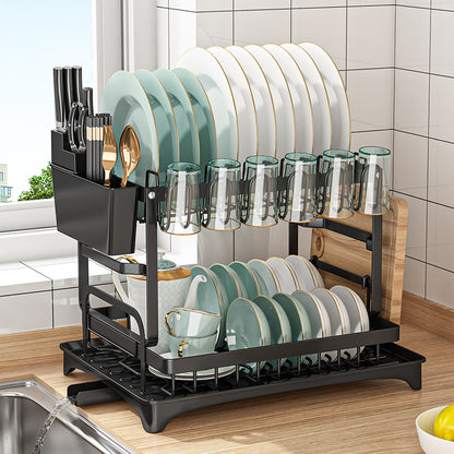 2-Tier Dish Drying Rack With Drainboard, Utensil & Cup Holder
