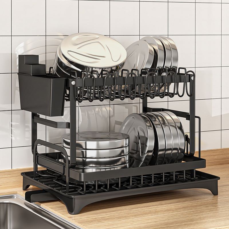2-Tier Dish Drying Rack With Drainboard, Utensil & Cup Holder
