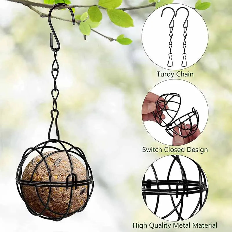 Metal Suet Ball Bird Feeder Hanging Fat Ball Cage for Wild Birds