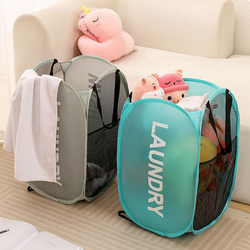 Extra Large Pop-Up Mesh Laundry Hamper, Foldable Breathable Basket