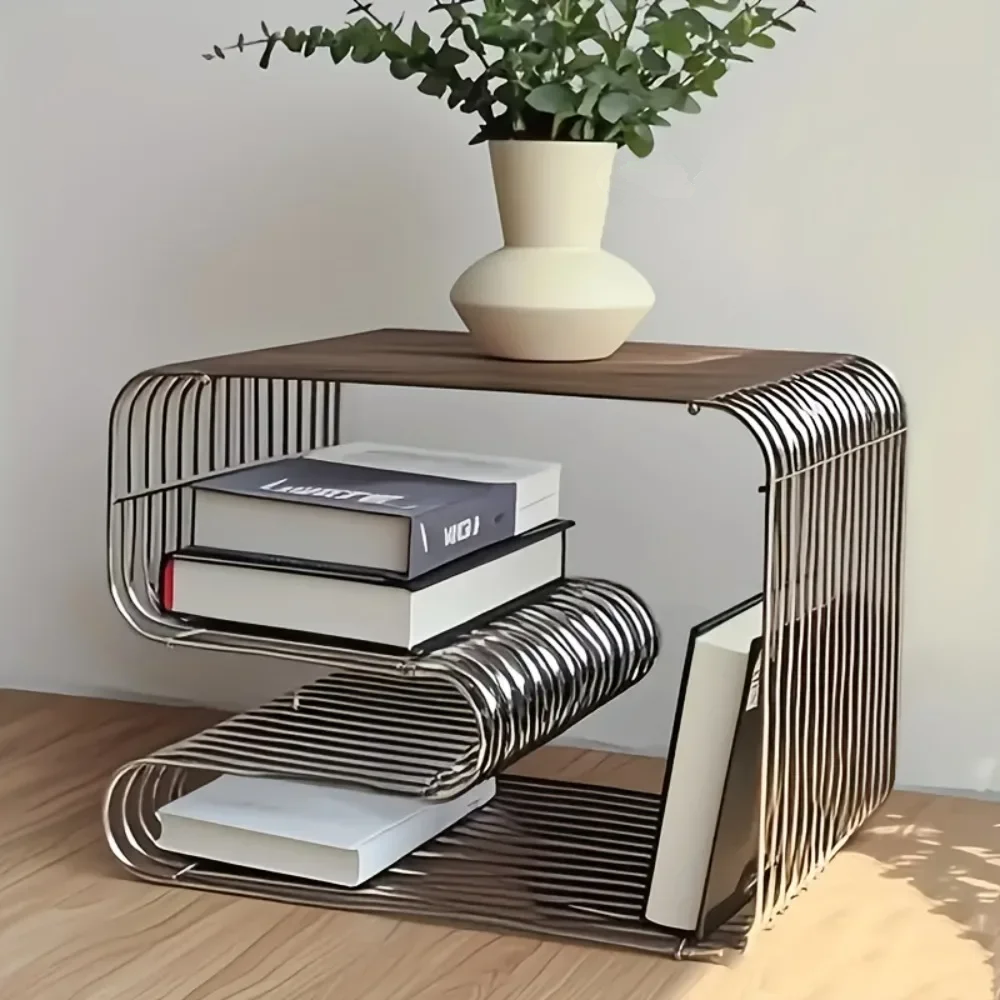 Curved Wire Side Table — Metal C-Shape Magazine Rack & Stand