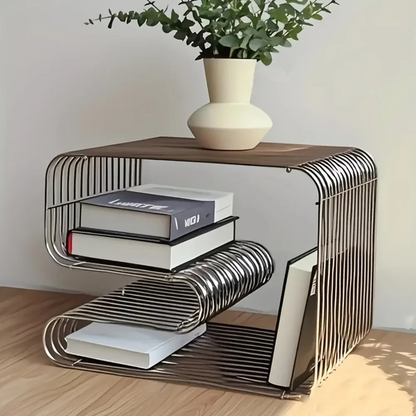 Curved Wire Side Table — Metal C-Shape Magazine Rack & Stand