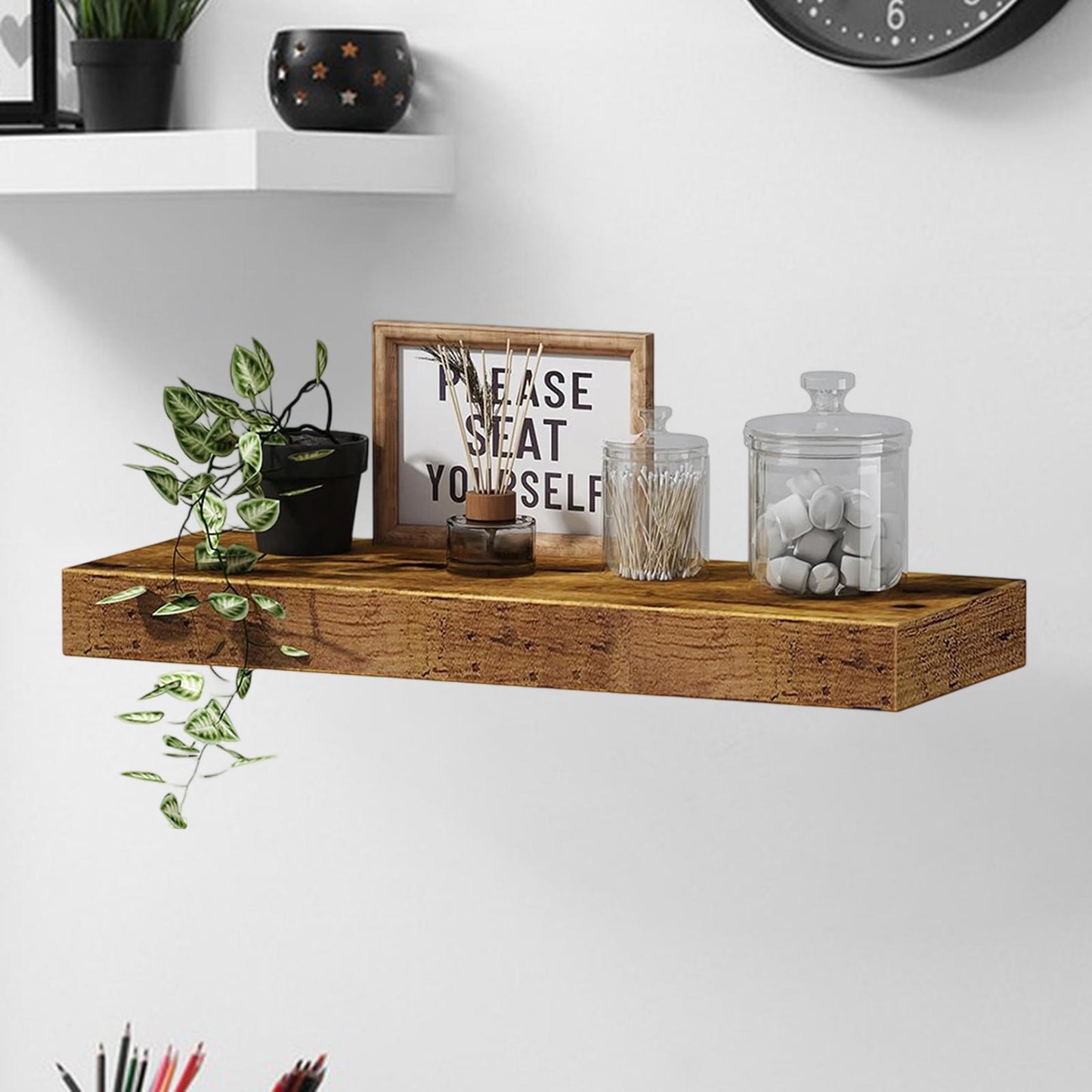Floating Wall Shelf — Sturdy Wood Display Rack, Invisible Bracket